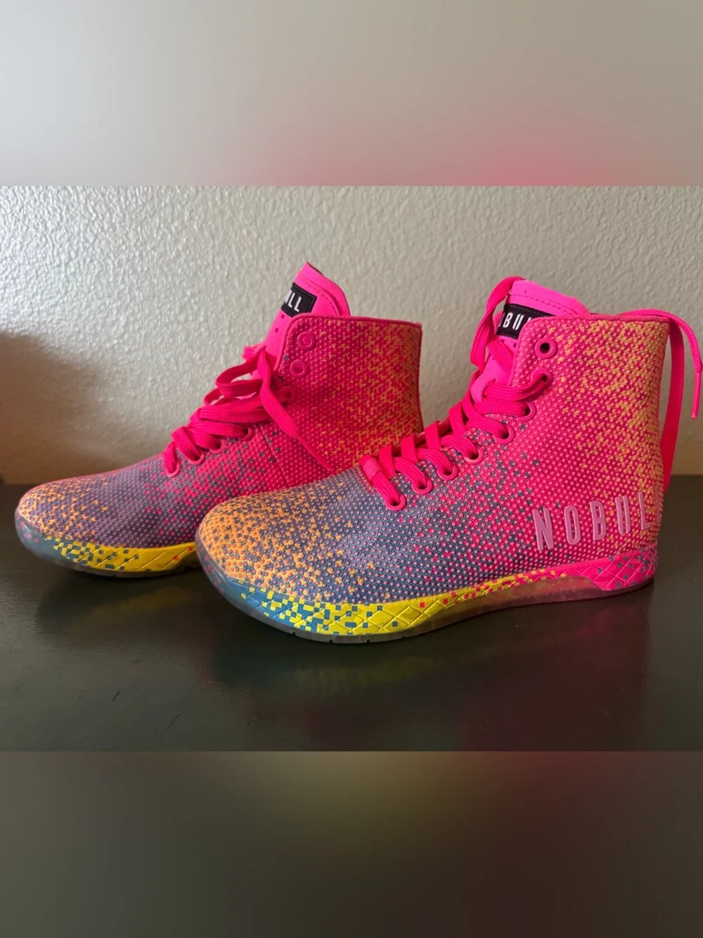 NWT NOBULL High Top Neon Pink Glitch Gym Workout Size: (W7) (M 5.5)